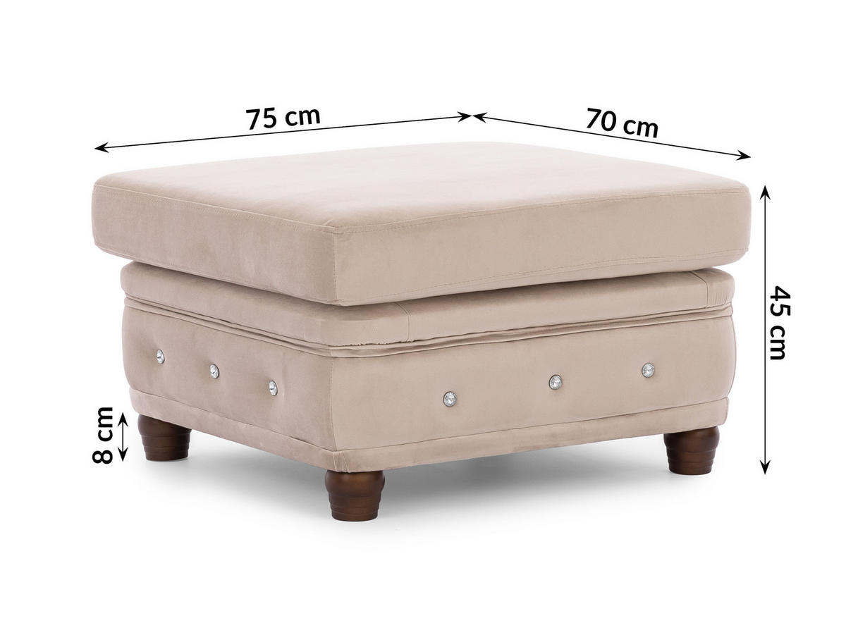 HOCKER Chesterfield Cleo Blink Beige Samt mit Kristallsteppung und braunen Massivholzfüßen - Beige/Braun, Holz/Textil (75/45/70cm) - S-Style Möbel