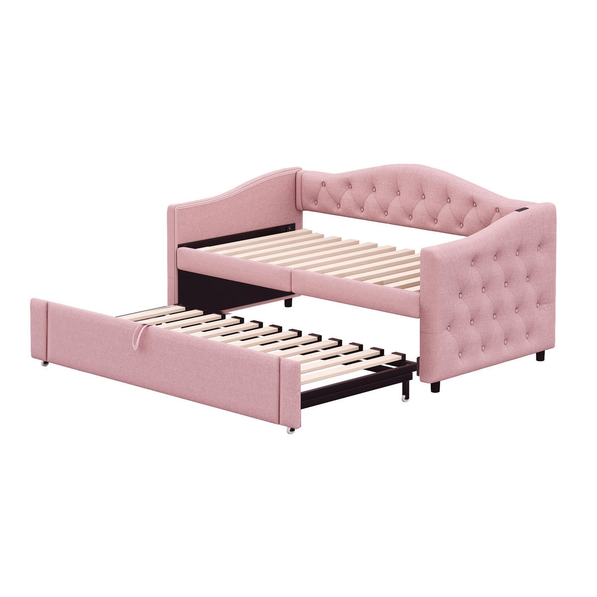 POLSTERBETT 90/200 cm rosa Schlafsofa mit USB-Anschluss und Lattenrost - Pink, Textil (90/200cm) - OKWISH