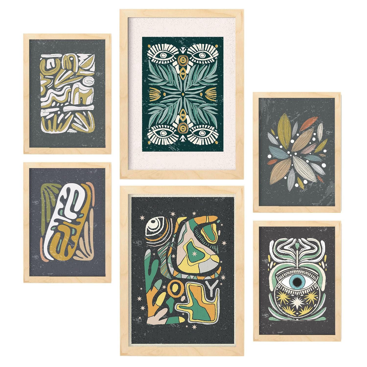 POSTER Set Mit 6 Drucken Von Augen In Der Sammlung Von Ethnischenen Ästhetische Dekorative Für Zuhause Wandkunstdruck A3 & A4 Rahmen Aus Hellem Holz - Beige, Papier (29/3cm) - Nacnic