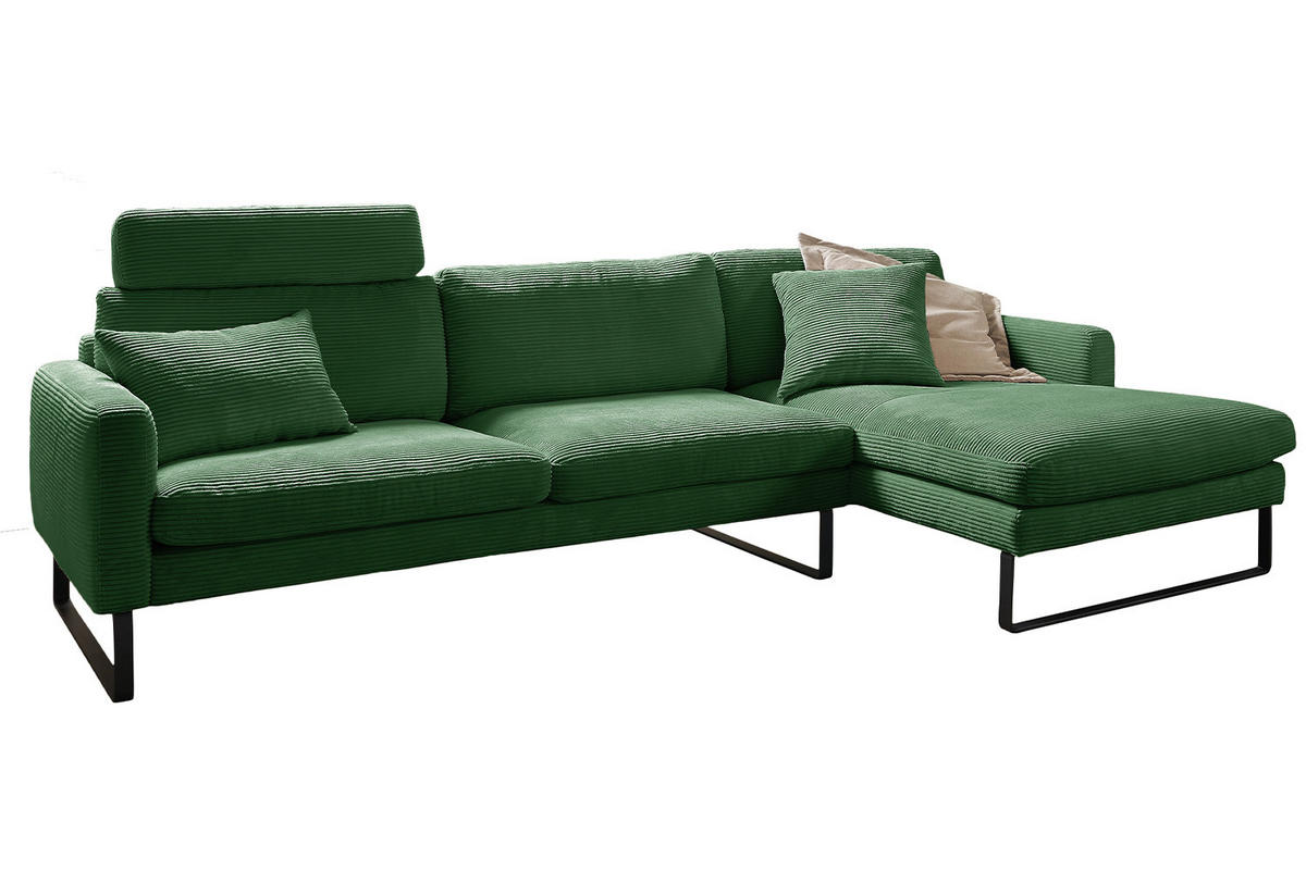 ECKSOFA RICARDA Smaragdgrün Cord - Smaragdgrün/Schwarz, Textil/Metall (298/154cm) - KAWOLA