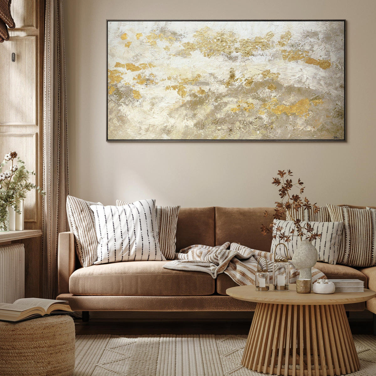 GEMÄLDE Glänzendes Gold Schattenfugenrahmen grau 160x80 cm - Grau, Holz (160/80cm) - YS-art gallery