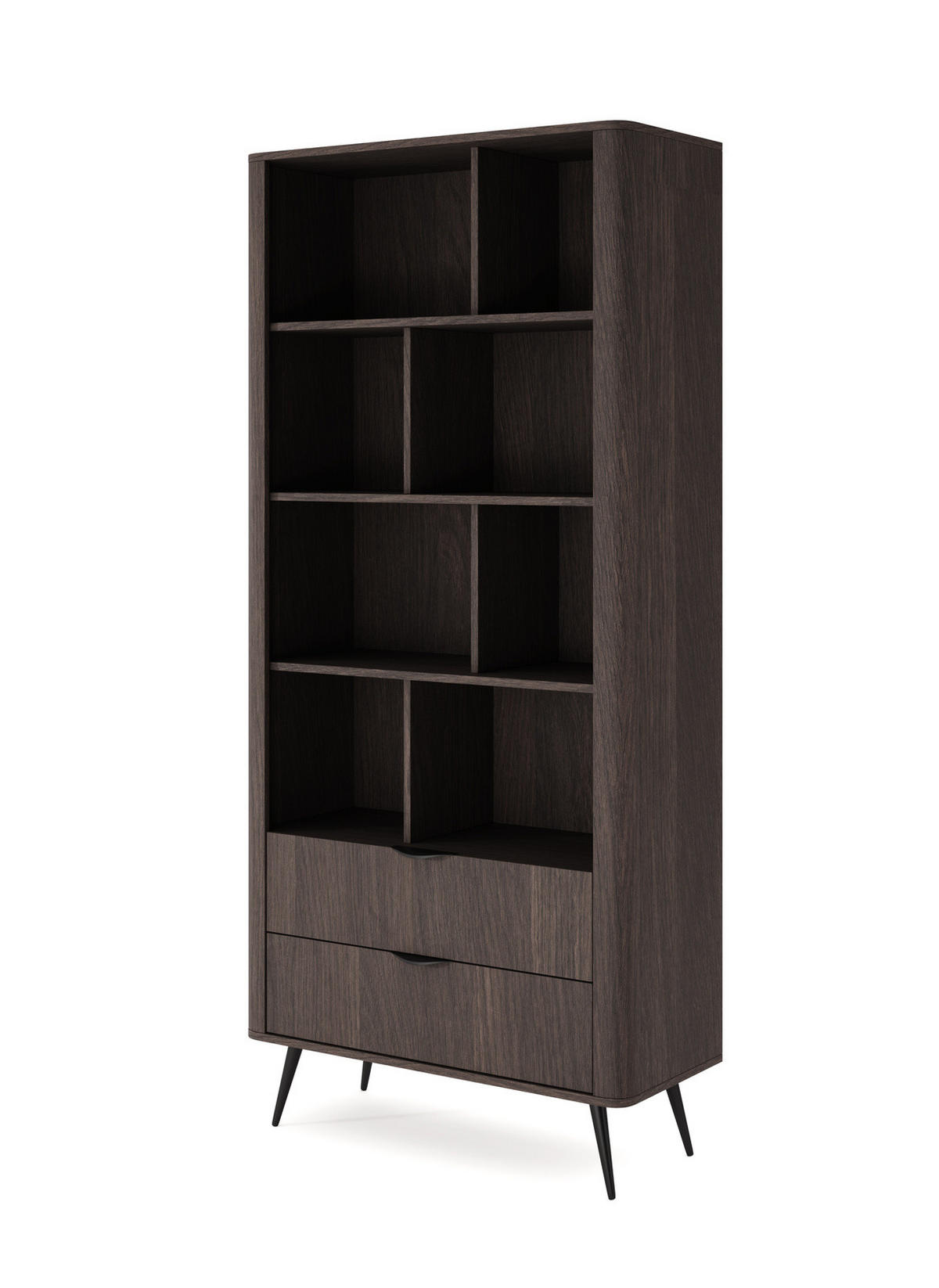 STANDREGAL Terzo 2S Eiche Dunin mit Schubladen - Schwarz Metallfüße - Eichefarben/Schwarz, Holz/Holzwerkstoff (88/194/38cm) - Ravio