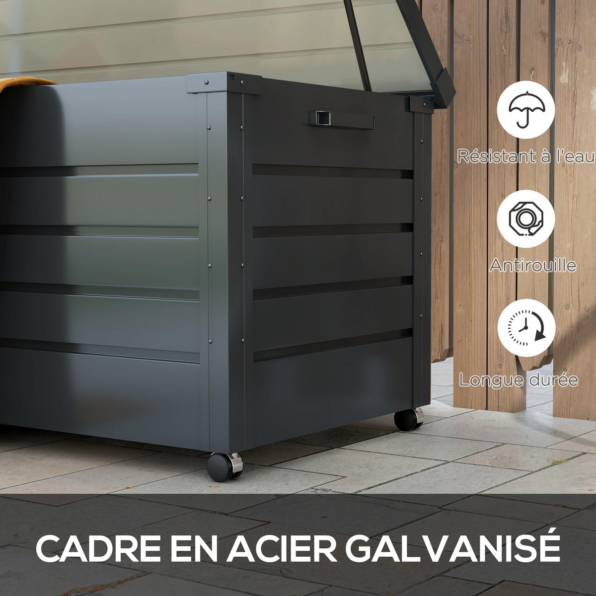 KISSENBOX DE-18675 311 L mit Gasfeder und Rollen Grau - Dunkelgrau, Metall (62/66/120cm) - ComfortXL