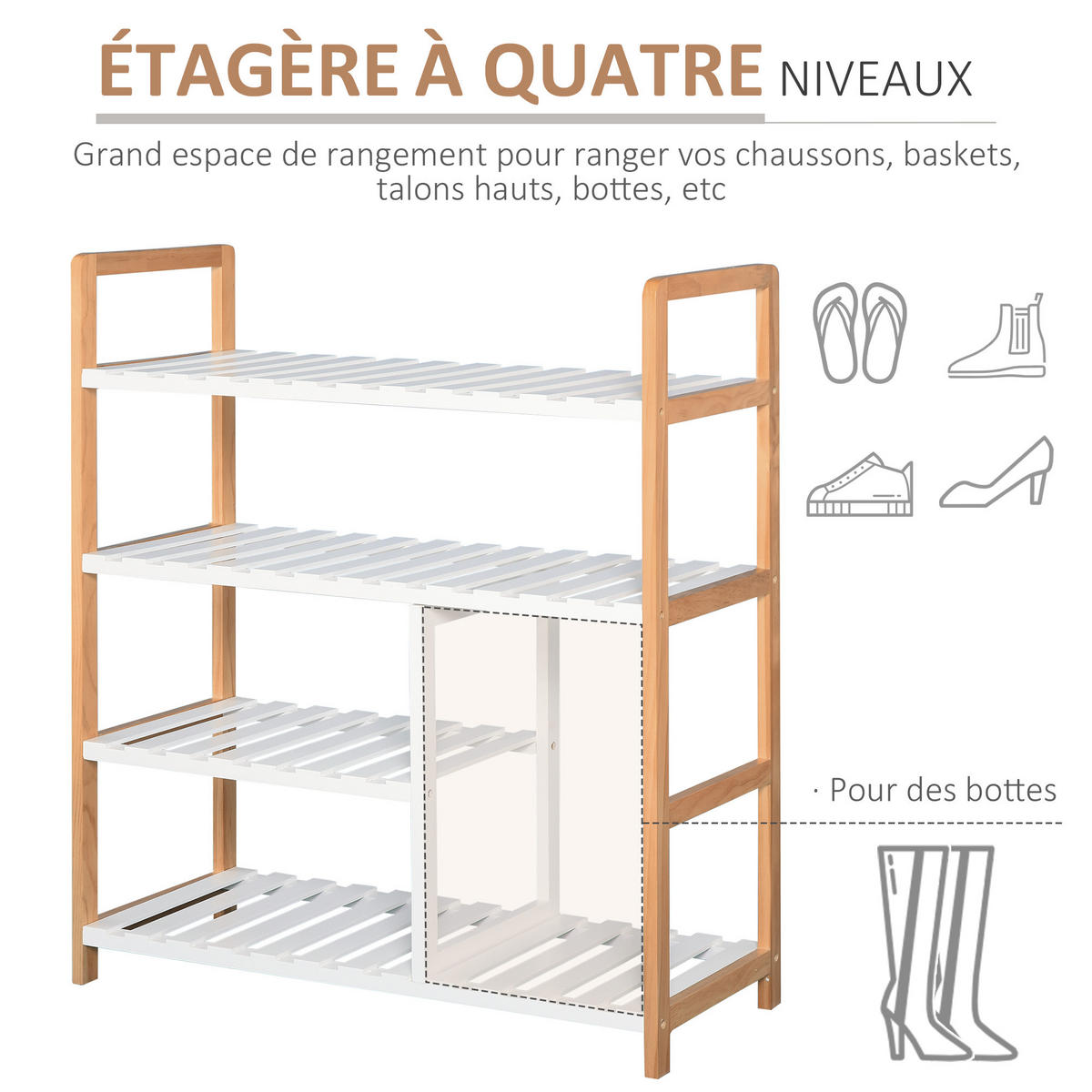 SCHUHREGAL Weiß Natur Kiefernholz MDF mit 4 Ebenen 1 Stück - Weiß, Holzwerkstoff (68/78/26cm) - PANGIVO