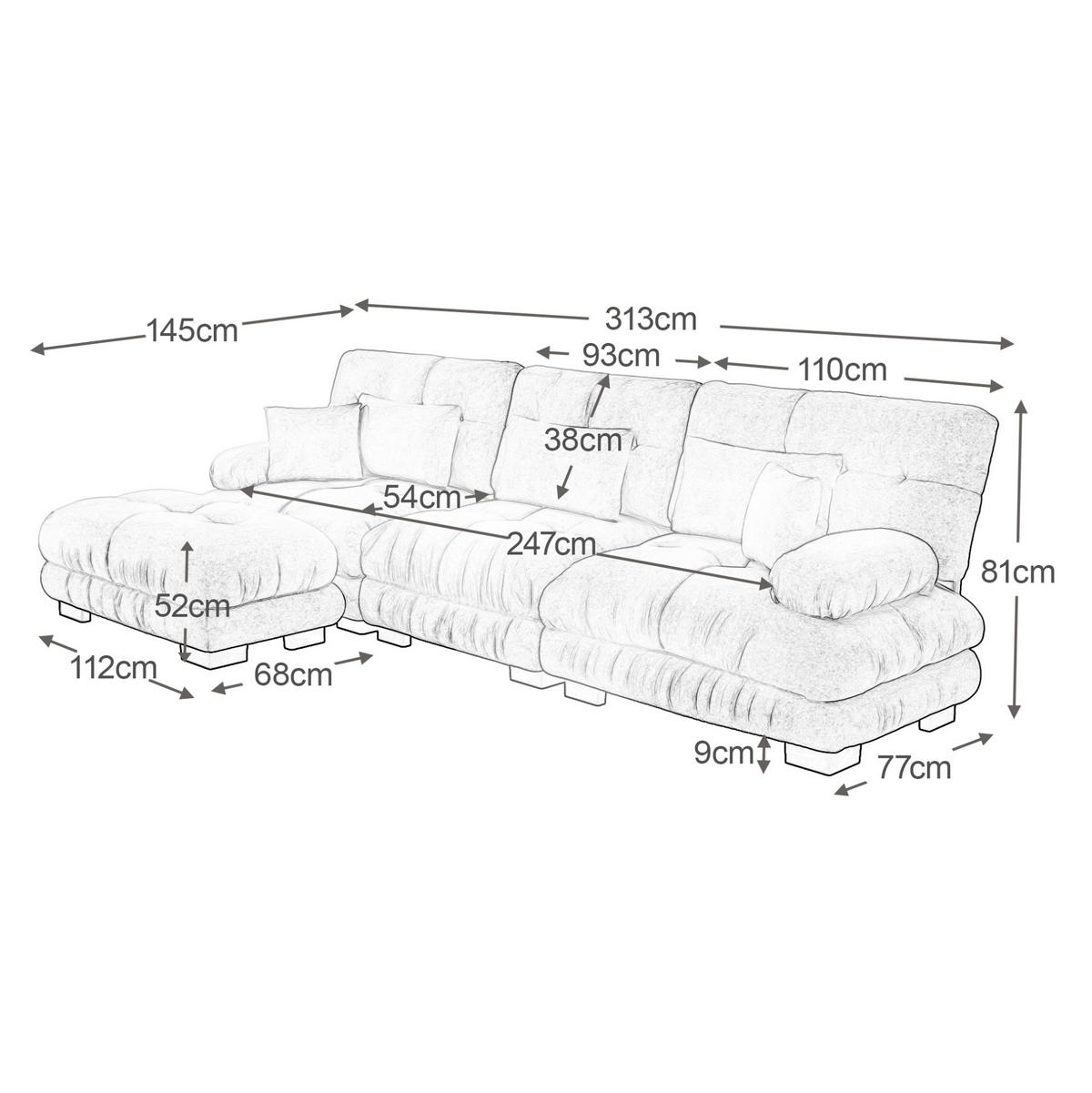 ECKSOFA modular mit beweglichen Ottomane, Cloud-Komfort und tiefem Sitz, Grau - Grau, Textil (313/145cm) - Redom