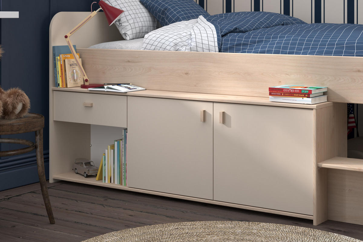 HOCHBETT Kaschmir, Jackson Eiche, Stauraumbett Bett 90 x 200 cm - Kaschmir/Eichefarben, Holzwerkstoff/Kunststoff (90/200cm) - Parisot Meuble