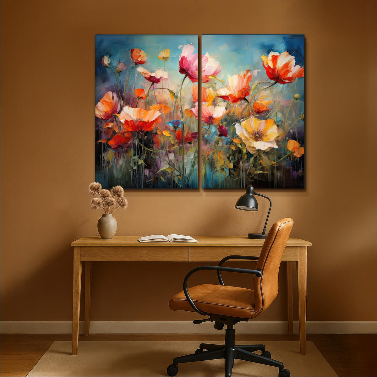 LEINWANDBILD 2er Set Blumen - Bunt - Abstrakt 160x120 cm - Blaugrau, Textil (160/120cm) - MuchoWow