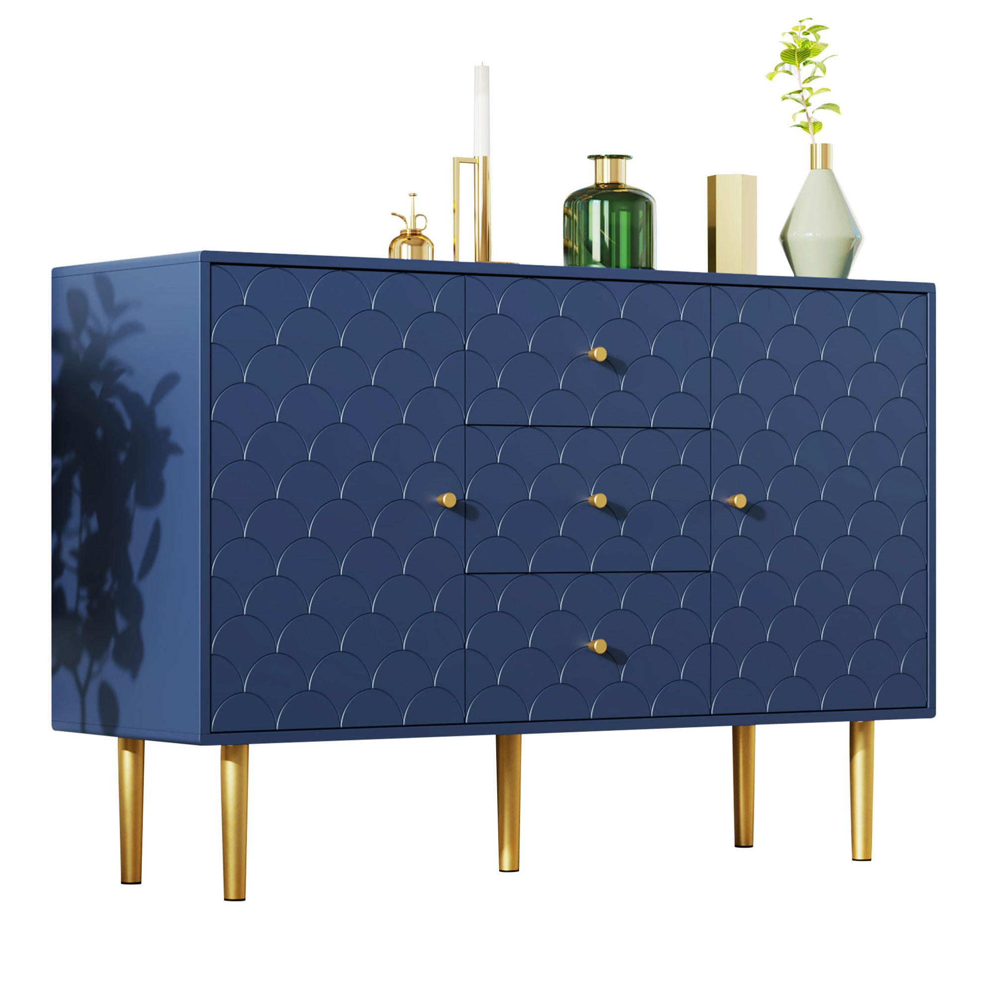 KOMMODE 120/40/83 cm mit 3 Schubladen und 2 Türen in Marineblau - Dunkelblau, Metall (120/83/40cm) - BEAOK