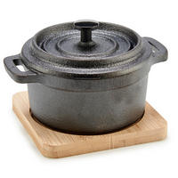 TOPF aus Eisen auf Bambusunterlage Slate Schwarz 13/10/8,5 cm - Schwarz, Metall (10/8.5/13cm) - Kinvara