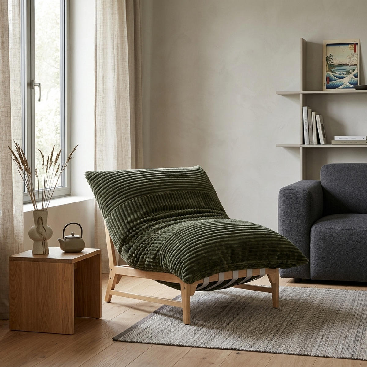 XXL-SESSEL Cord mit Holzrahmen, Breites Kissen, Grün - Grün, Holz/Textil (117/94/114cm) - LVHOM