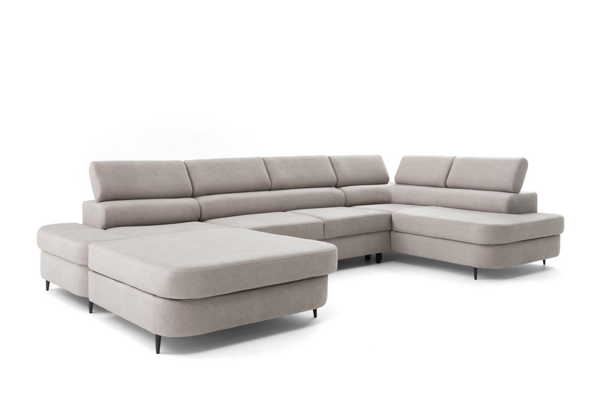 ECKSOFA U-Form PRIAM U Rechts mit Schlaffunktion 126x270 Velours Cream - Creme/Schwarz, Holz/Textil (350/91/203cm) - Muffo