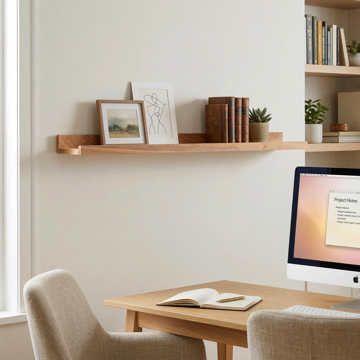 STENNÁ polica - svetlohnedá, drevo (100/5/15cm) - Relaxdays