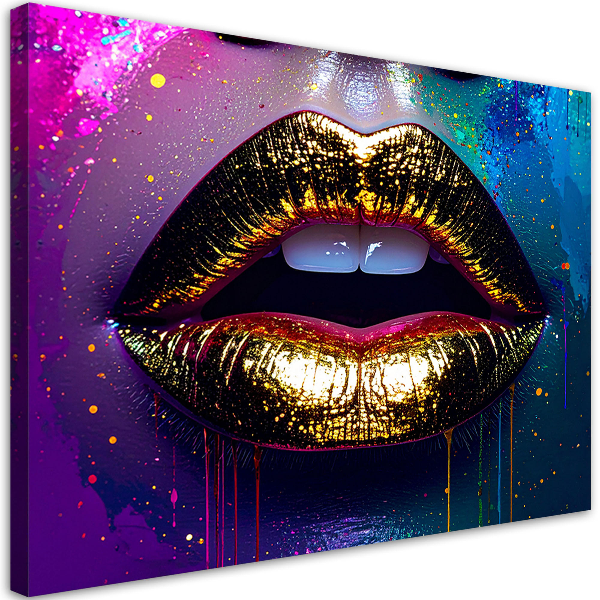 LEINWANDBILD Goldene Lippen eines Frauengesichts Abstrakt 120x80cm - Multicolor, Textil (120/80cm) - Feeby