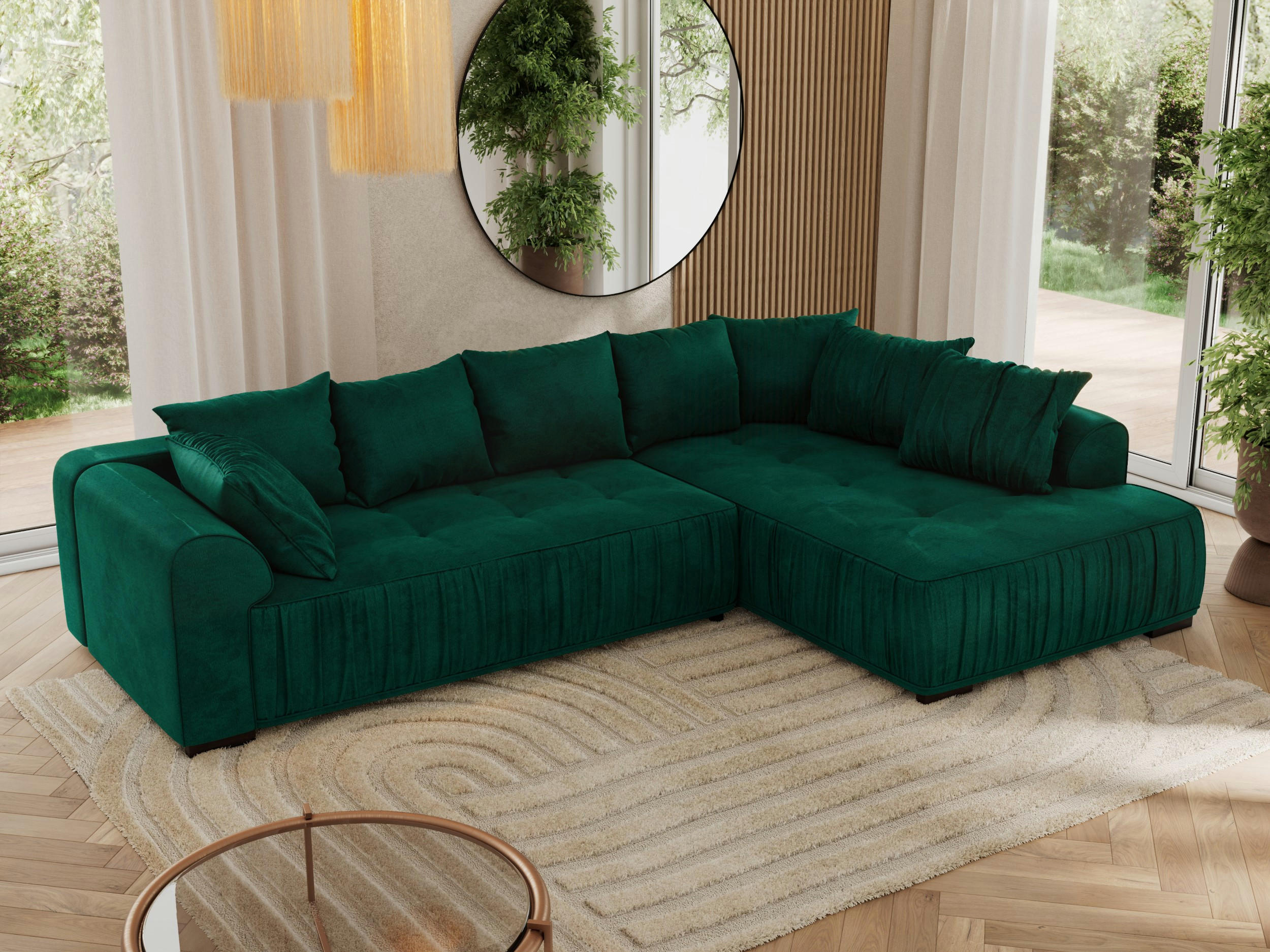 ECKSOFA ORTA Dunkelgrün Velvet - Rechts - Dunkelgrün/Schwarz, Textil (200/325cm) - MKS
