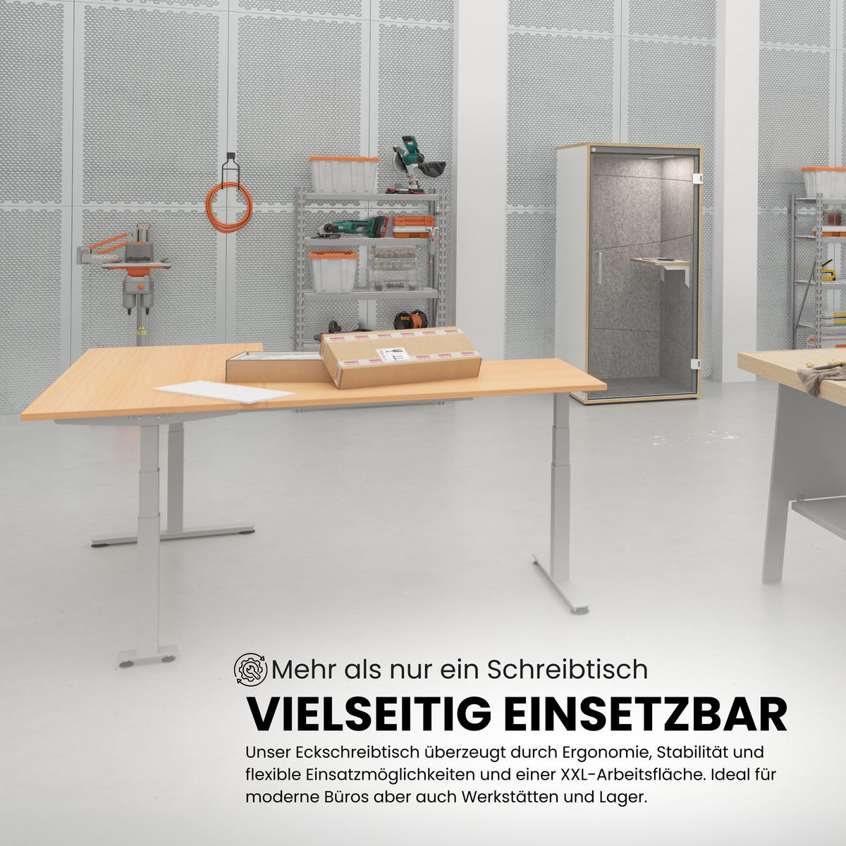 ECKSCHREIBTISCH elektrisch höhenverstellbar L-Form 200/160/74 cm in Graphitfarben/Graphitfarben - Graphitfarben, Holzwerkstoff (200/160/74cm) - bümö