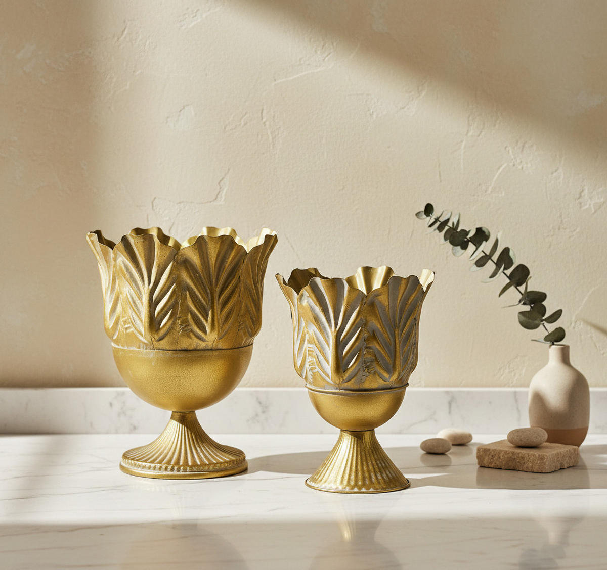 BLUMENTOPF Marina 2er Set Gold 27/27/34 cm Metall - Goldfarben, Metall (27/34/27cm) - Mondex