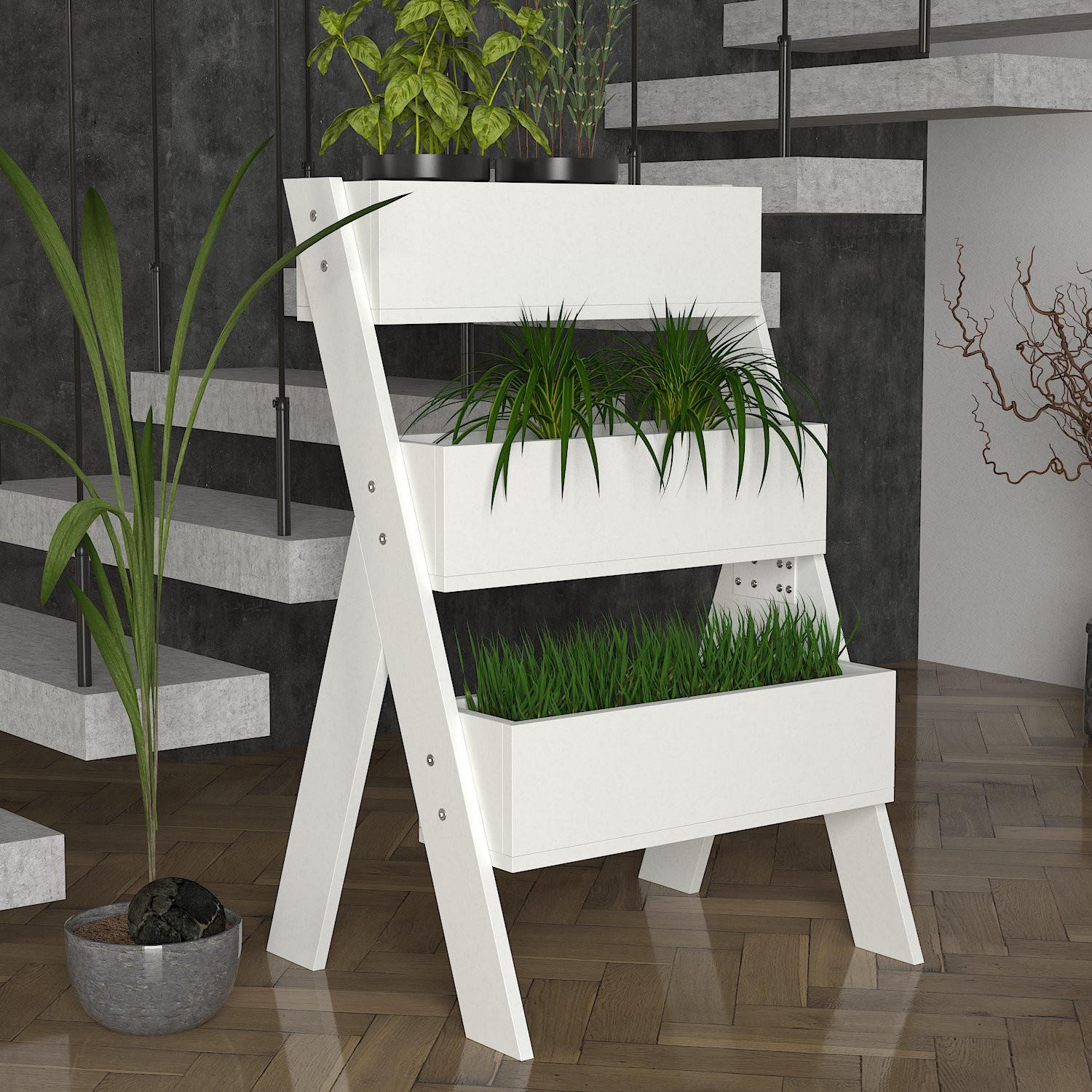 BLUMENSTÄNDER Gardenia Weiß - Weiß, Holzwerkstoff (49/64/98cm) - moebel17