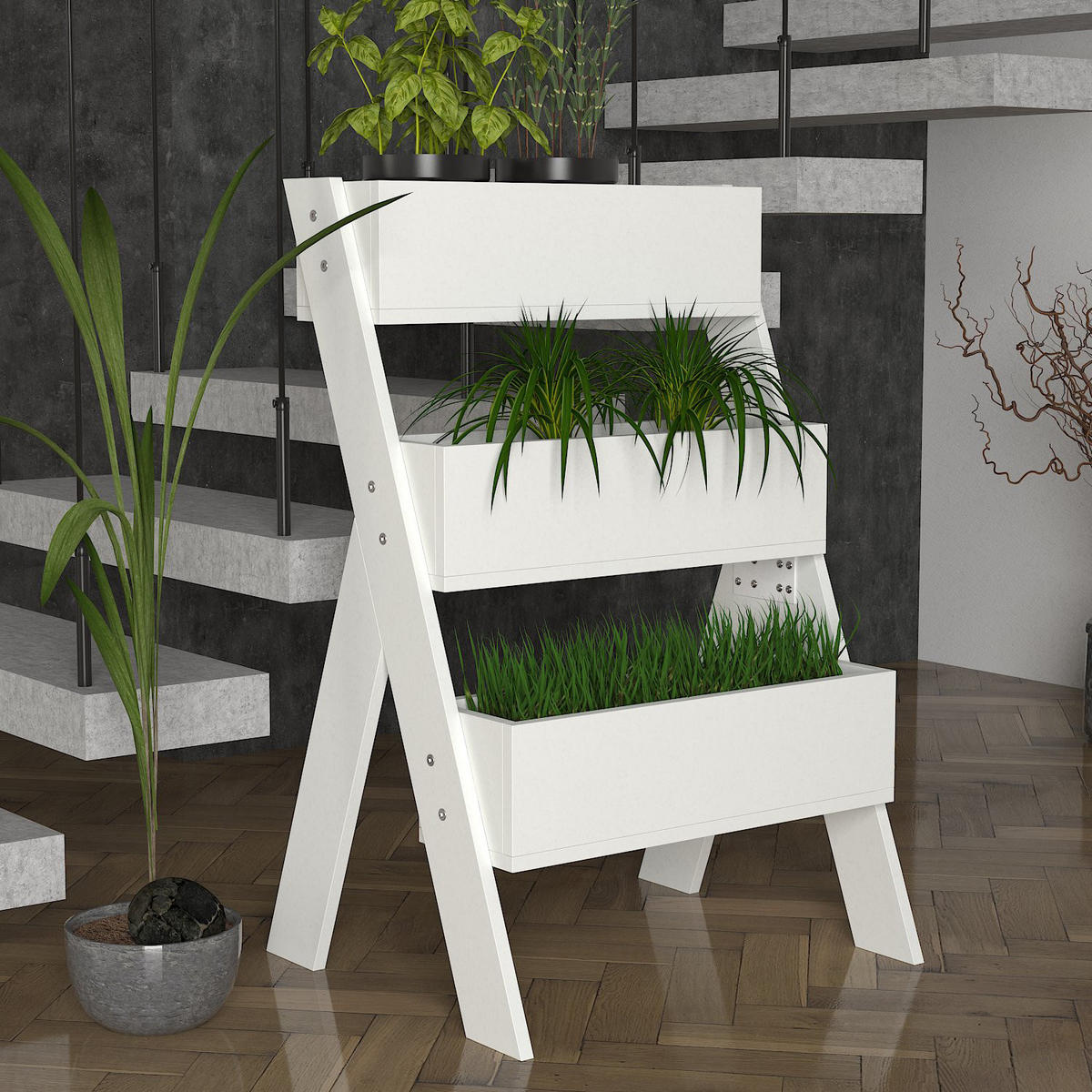 BLUMENSTÄNDER Gardenia Weiß - Weiß, Holzwerkstoff (49/64/98cm) - moebel17