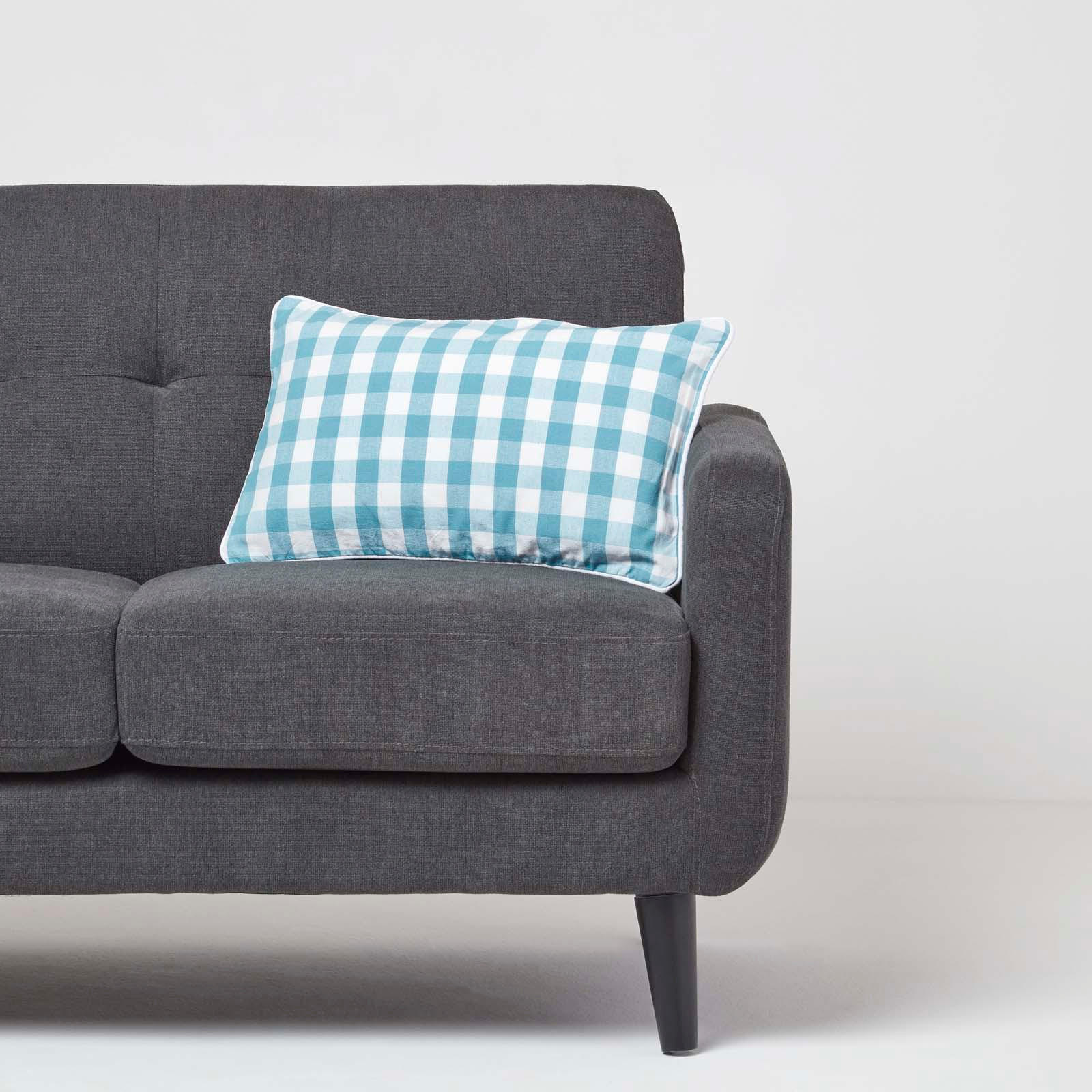 KISSENHÜLLE Karo-Muster 30/50 cm, 100% Baumwolle - Blau, Textil (30/50cm) - Homescapes