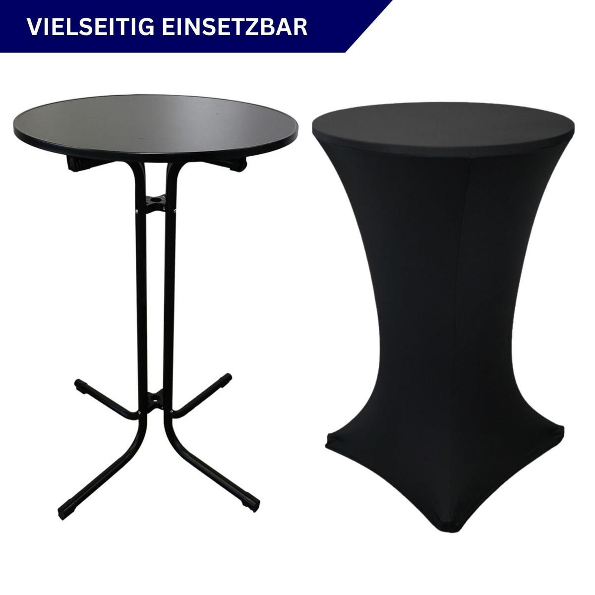 STEHTISCH mit Hussen klappbar HxØ 110x70cm MDF-Platte mit Edelstahlbeschichtung Schwarz - Schwarz, Metall (110/70/110cm) - CHEFGASTRO