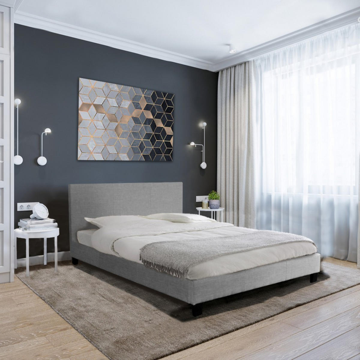 BETT DUBLIN mit Lattenrost/ Bett 140x200 - Hellgrau - Grau, Holzwerkstoff (140/200cm) - Weber Industries