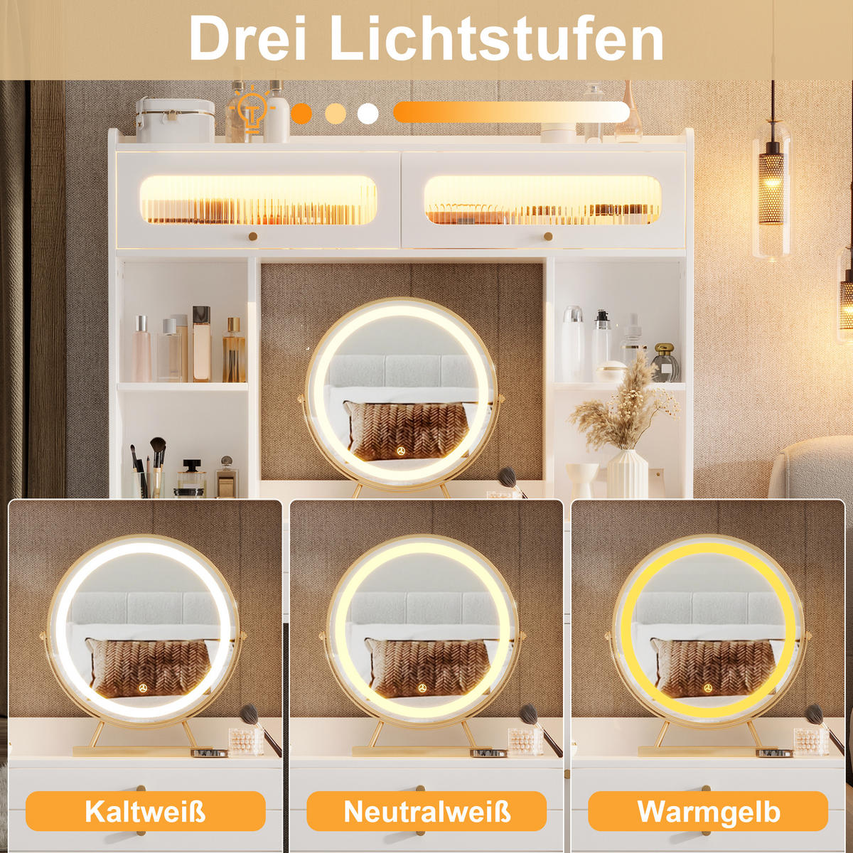 TOALETNÍ STOLEK v bílé barvě s LED osvětlením a zásuvkami do ložnice, Š120/H40/V160 cm - bílá, kompozitní dřevo/sklo (120/160/40cm) - STILVORA