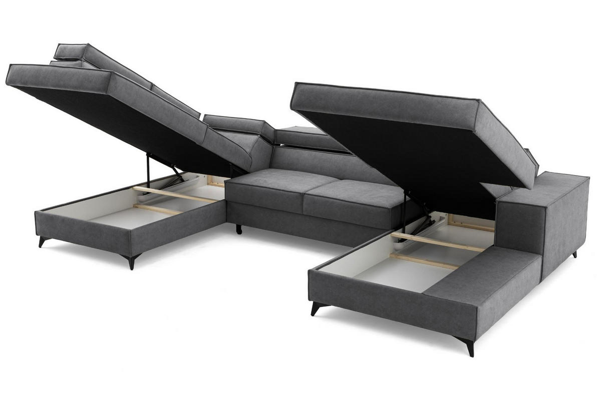 ECKSOFA PURE U Links mit Schlaffunktion 127x270 Velours Grau - Schwarz/Grau, Holz/Textil (340/204cm) - Muffo