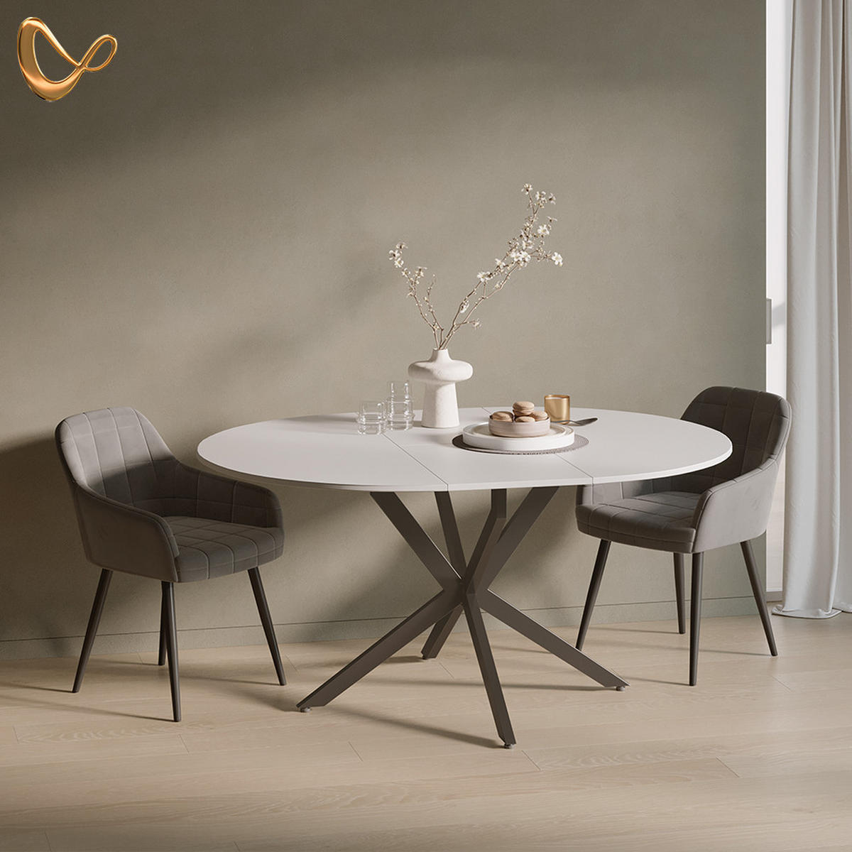 ESSTISCH Firenze Weiß/Schwarz 120 x 120 cm ausziehbar - Schwarz/Weiß, Holzwerkstoff (120/120/76.5cm) - Livinity®