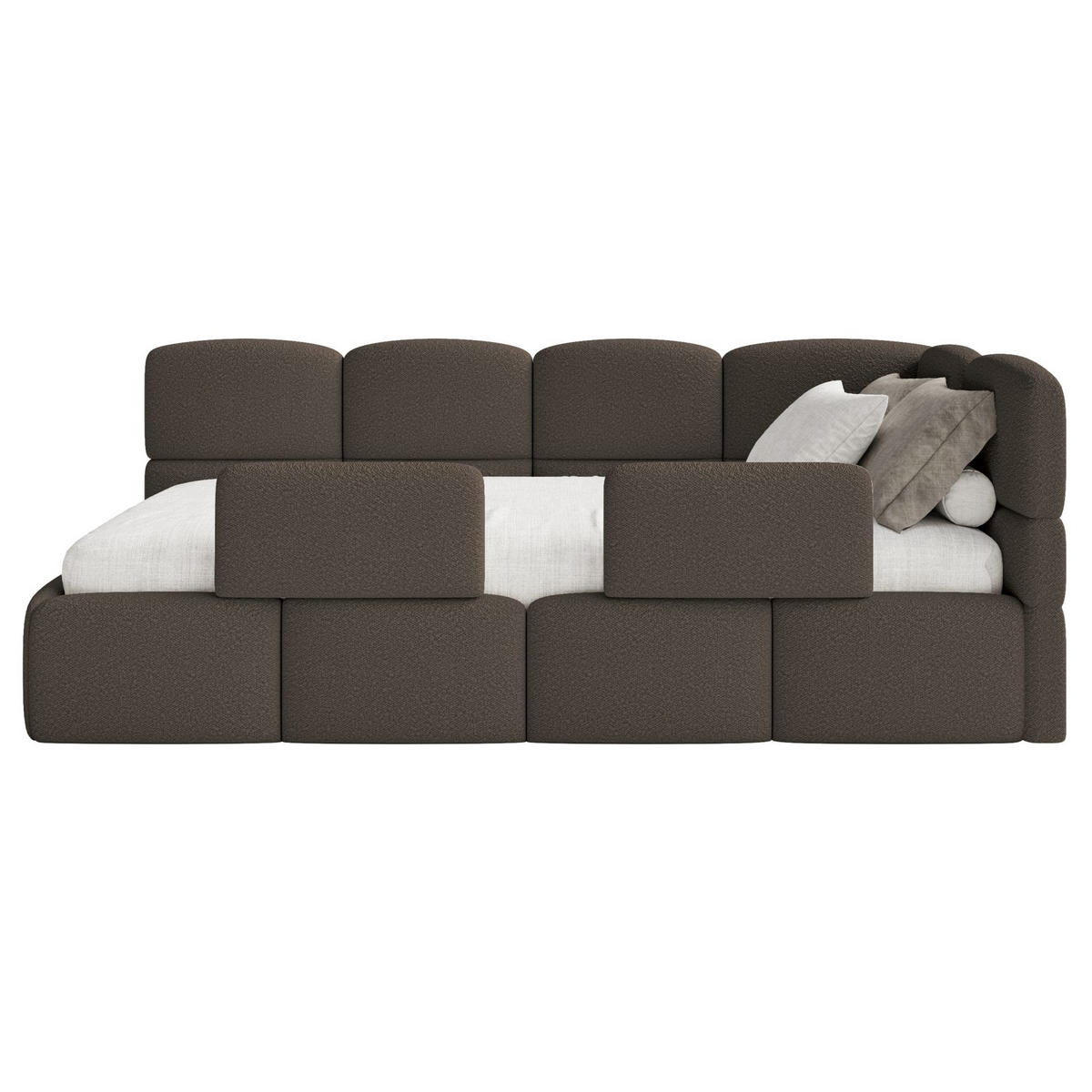 JUGENDBETT Cloudy rechts mit Matratze und Rausfallschutz Bouclé Braun - Braun, Kunststoff/Textil (90/200cm) - Selsey