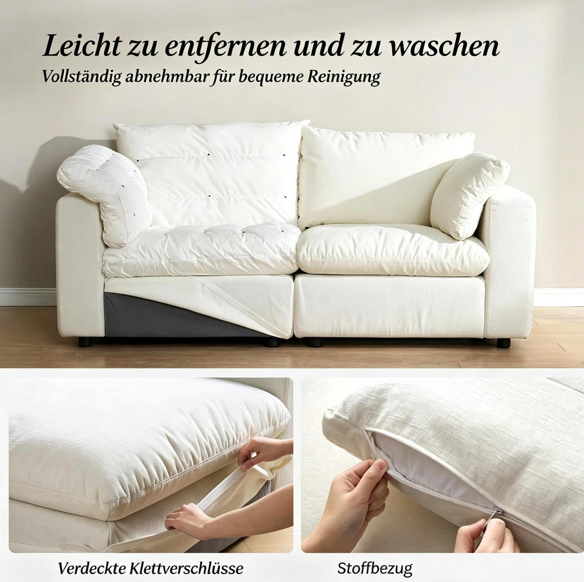 SOFA modular 180 x 91 x 83 cm Weiß Chenille - Weiß, Holzwerkstoff (180/83/91cm) - Meubliv
