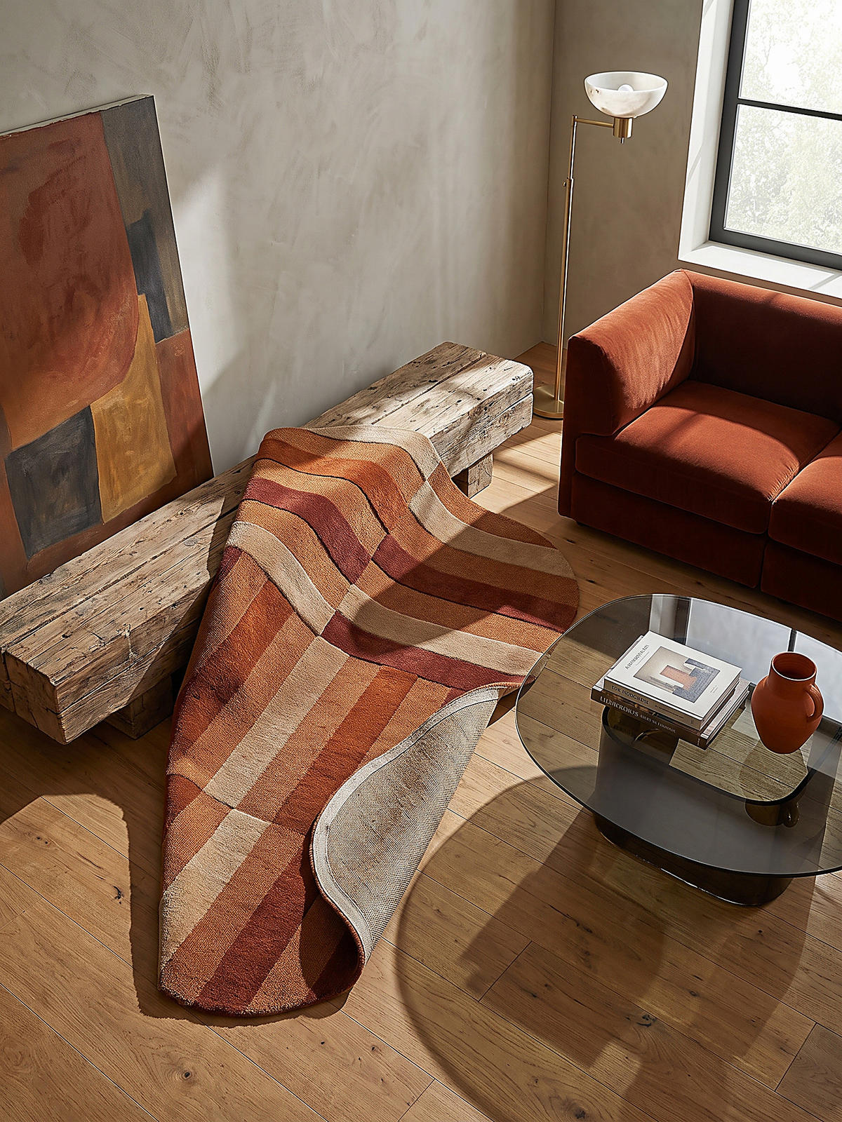 WOLLTEPPICH handgetuftet LUNAN, Blockstreifen, Terrakotta, 160 x 230 cm - Orange, Textil (160/230cm) - KADIMA DESIGN