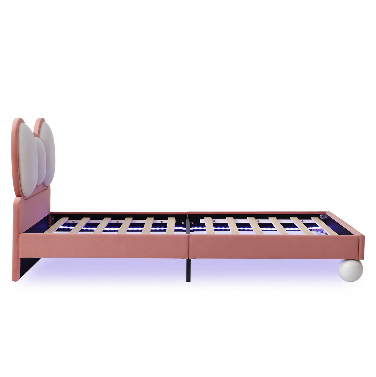 KINDER-POLSTERBETT 90/200 cm in Beige/Rosa aus Samt mit LED-Lichtleiste - Pink, Textil (90/200cm) - OKMYHOME