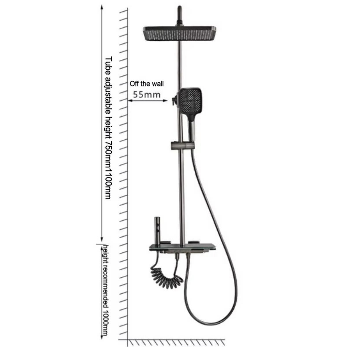 ÜBERKOPFBRAUSESET Digitalanzeige Klavierknopf LED Duschkopf - Dunkelgrau, Metall (30/130/40cm) - Bextcok