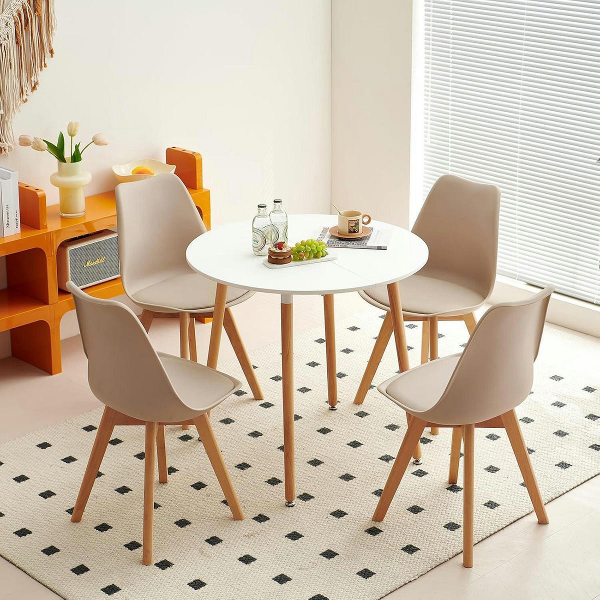 ESSZIMMERSTUHL 8er-Set mit Holzbeinen Hell Khaki - Beige, Holz (47.5/82/41cm)