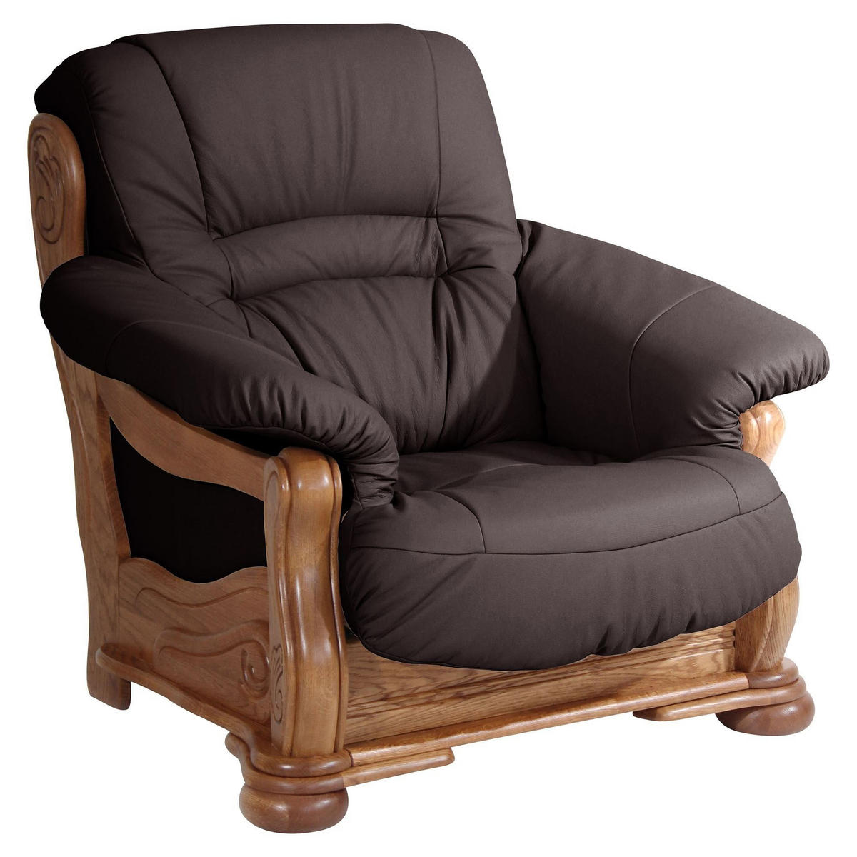 SESSEL Katlin Bezug Echtleder Eiche rustikal P43 / braun - Braun, Leder (104/95/95cm) - 58aufmkessel