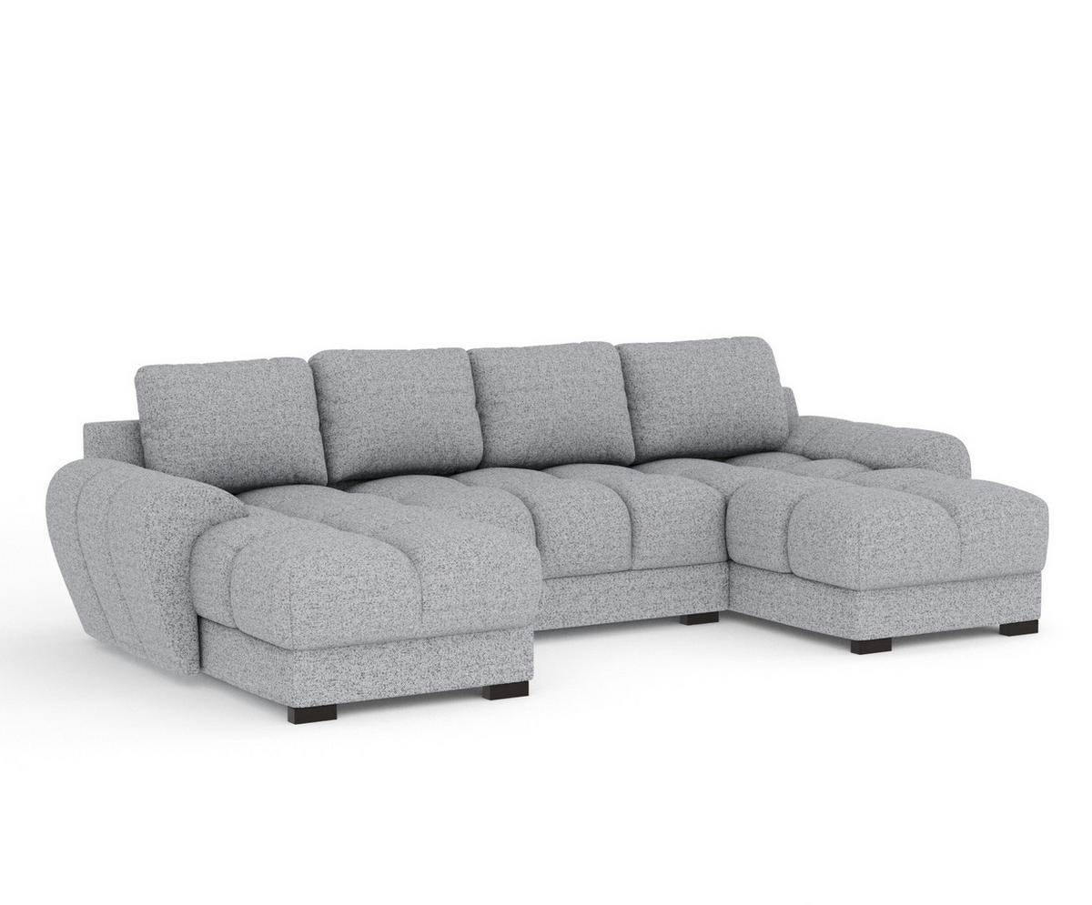 WOHNLANDSCHAFT Peebles Grau Webstoff - Schwarz/Grau, Holz/Holzwerkstoff (330/90/175cm) - Maison de Reve