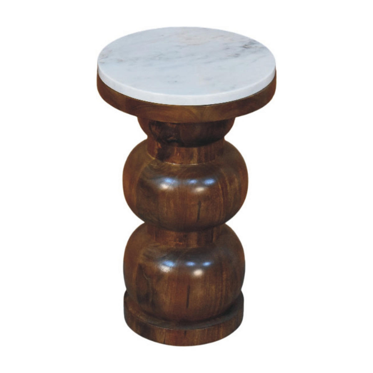 BEISTELLTISCH mit Amber-Eichen-Finish, Marmorplatte oben, poliertes Braun - Braun, Holz (27/27/45cm) - Artisan Furniture