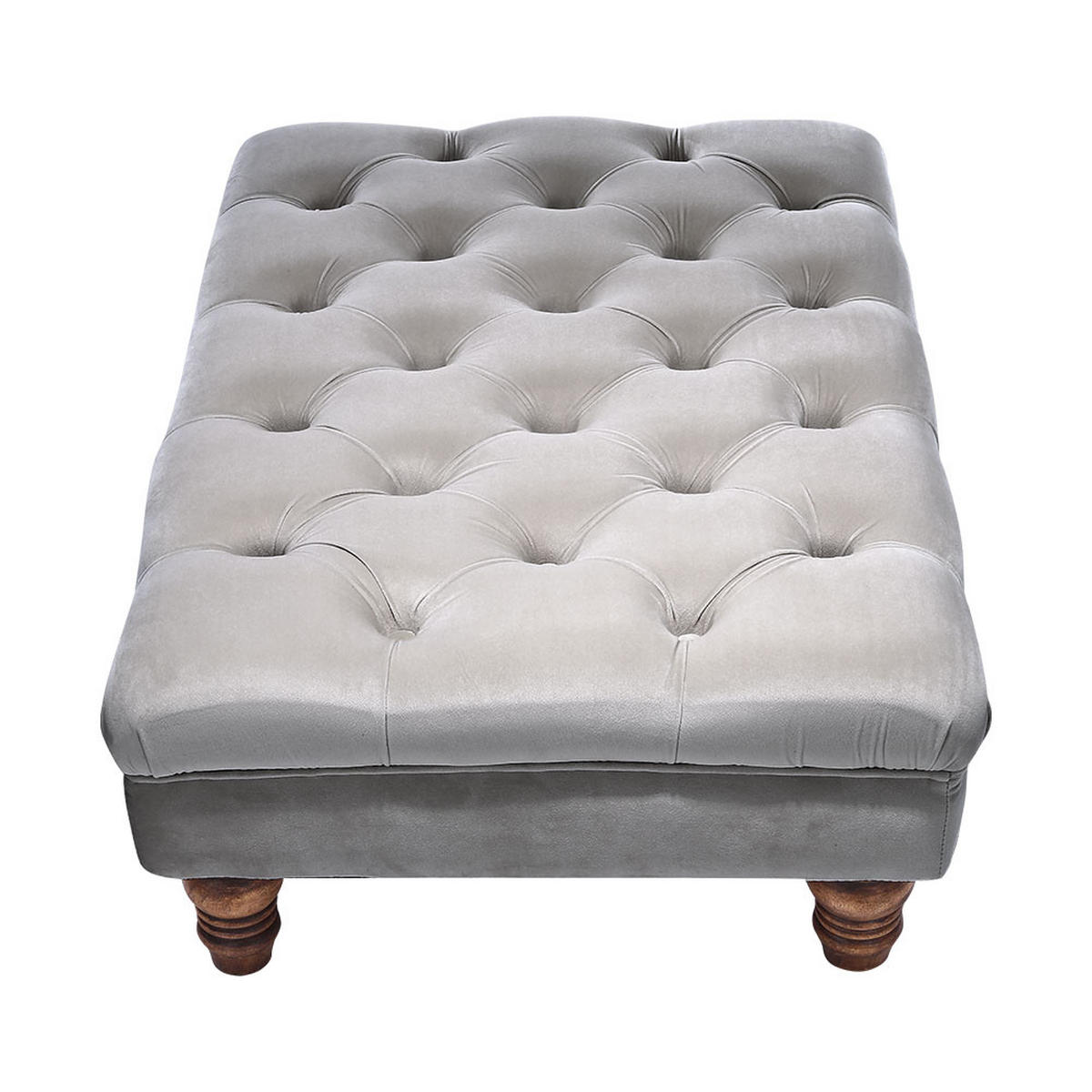 POLSTERHOCKER Knopfheftung aus Holzbeine Flanell in Grau Bequem gepolstert Bodenschonend 90 x 60 x 30 cm - Walnussfarben/Grau, Holz/Textil (90/30/60cm) - Livingandhome