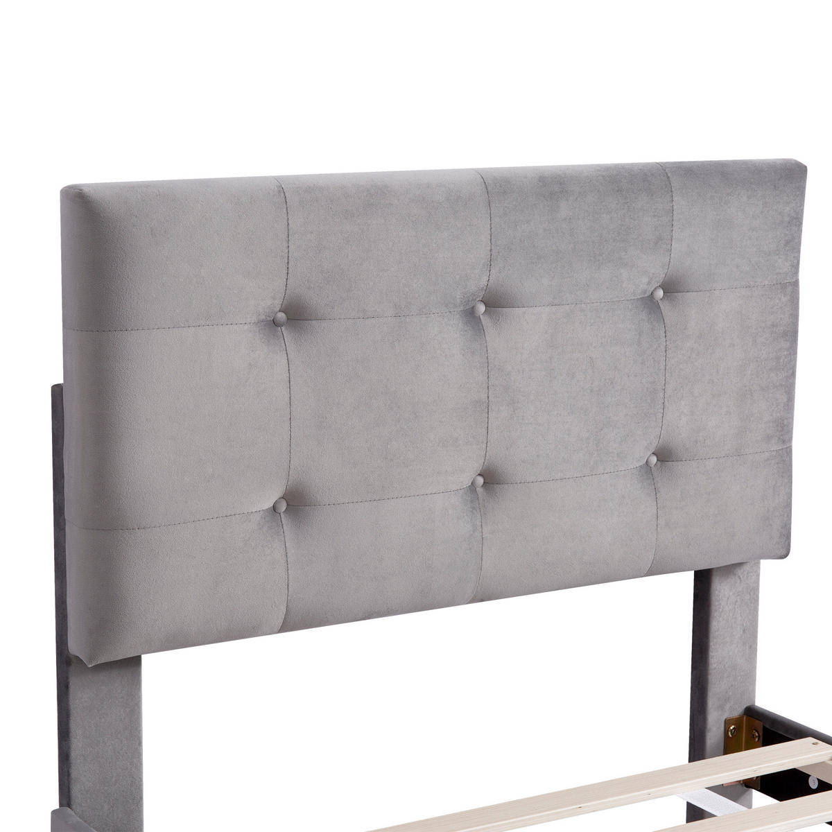 POLSTERBETT 90/200 cm grau aus Samt mit Lattenrost und Schublade - Grau, Textil (90/200cm) - OKWISH