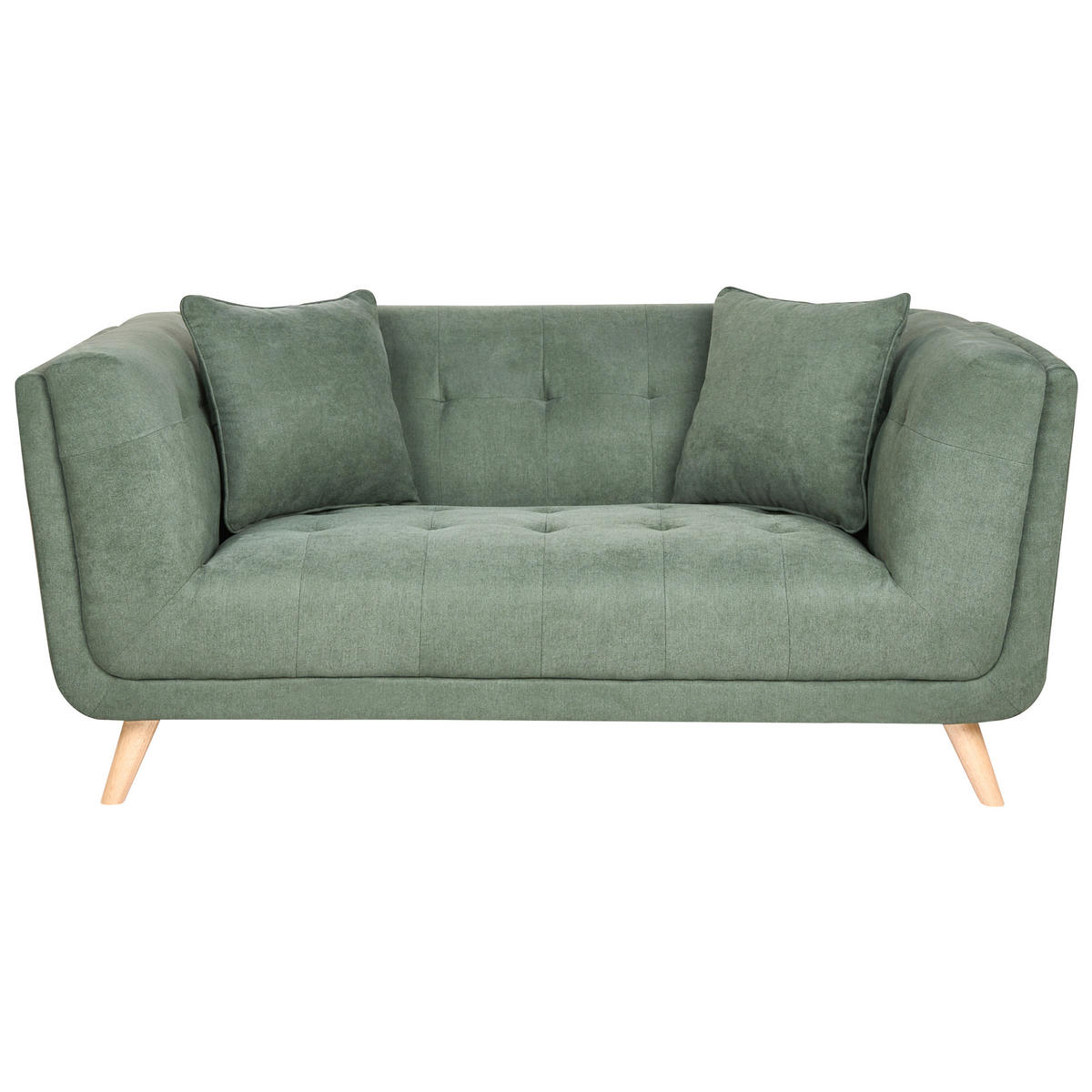 2-SITZER-SOFA Stoff Grün mit Ottomane Habo - Hellbraun, Textil (176/78/72cm) - Beliani
