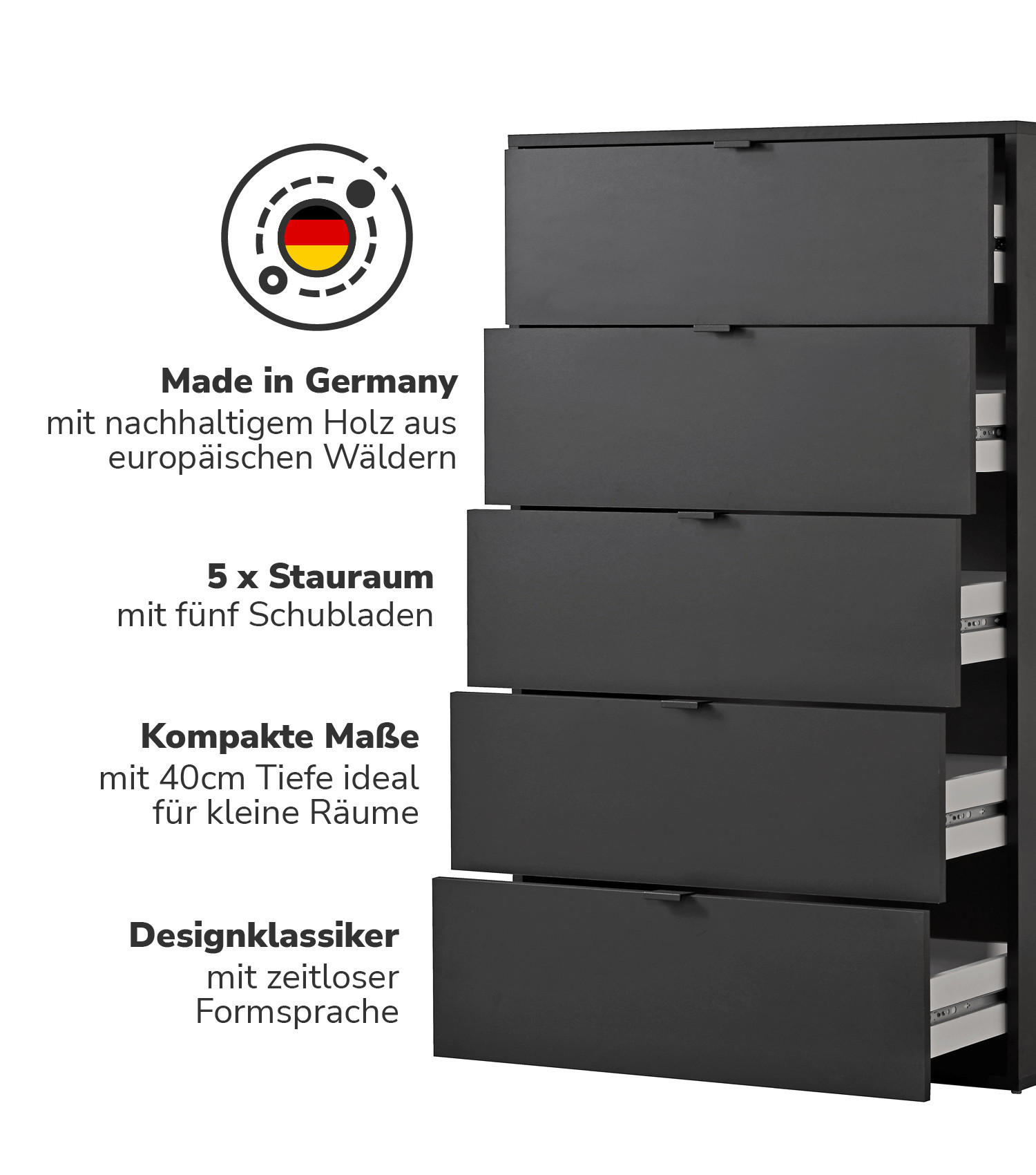 KOMMODE Die Stilvolle - Anthrazit, Holzwerkstoff (80/117/40cm) - Mokebo