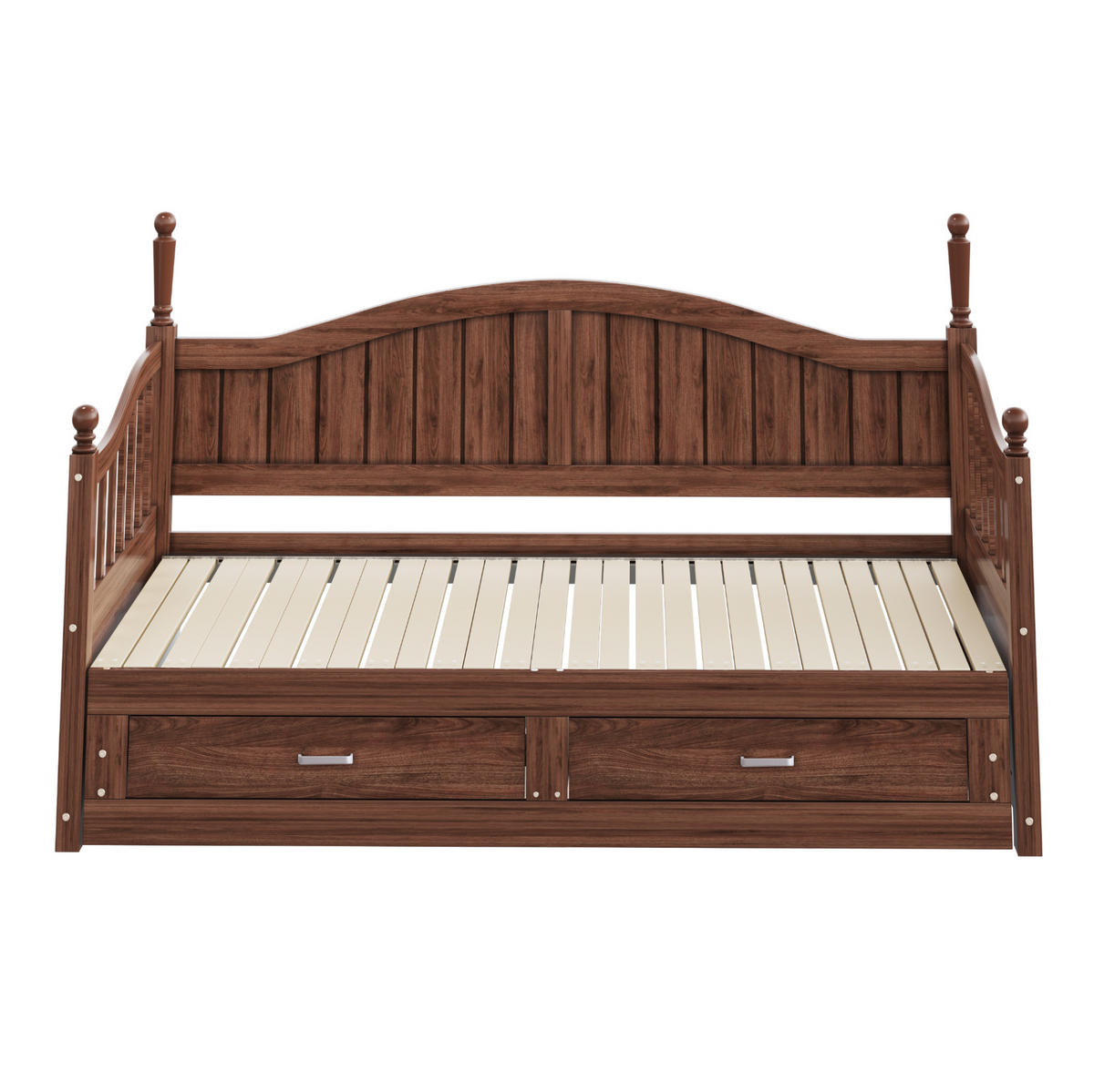 BETT aus Holz 90x190/180x190 cm Nussbaum mit Ausziehfunktion, 2 Schubladen und Lattenrost - Naturfarben, Holzwerkstoff (90/190cm) - Modfu