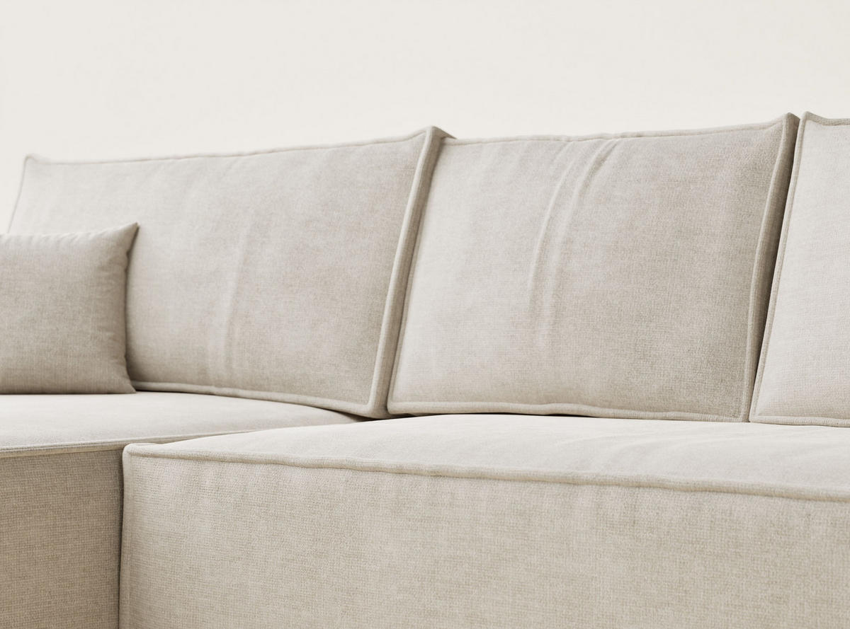 ECKSOFA Maze Beige Chenille-Stoff - Links Seite - Beige/Schwarz, Holz/Holzwerkstoff (185/294cm) - Maison de Reve