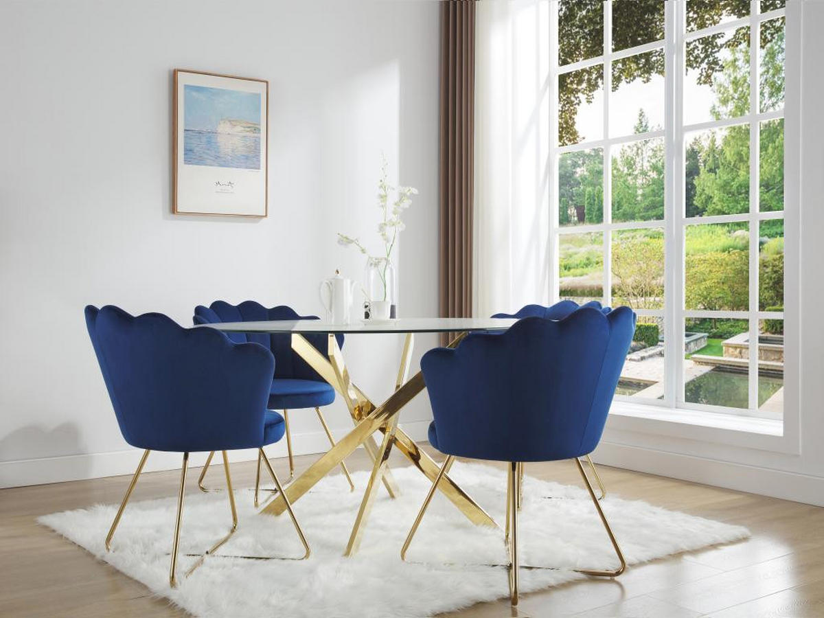 ESSTISCH rund für 6 Personen - Sicherheitsglas & goldfarbenes Metall - Transparent - COSIMA - Goldfarben, Glas (140/140/77cm) - Vente-Unique
