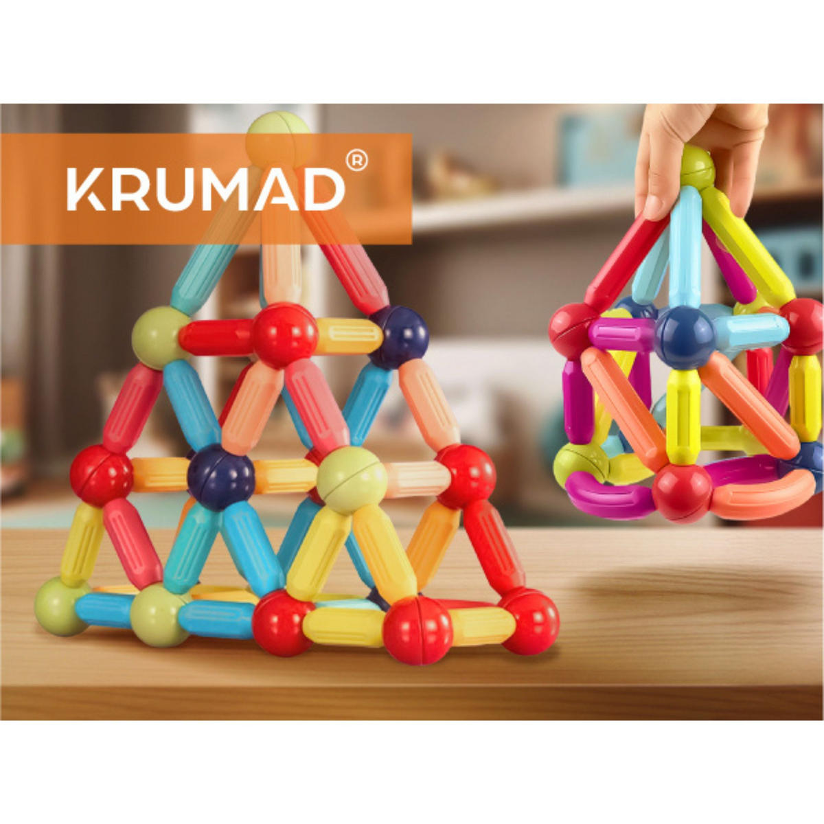 MAGNETISCHE BAUSTEINE 86 Teile - Rot/Multicolor, Kunststoff (5/5cm) - KRUMAD
