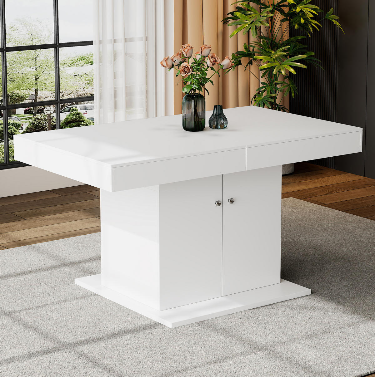 ESSTISCH 140-180x80x76 cm in Weiß aus Spanplatte und Metall mit Stauraum - Weiß, Holzwerkstoff (80/180/76cm) - Modfu