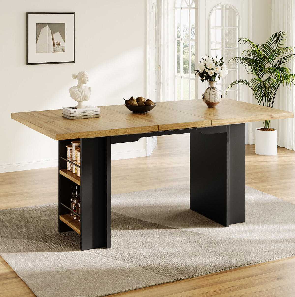 KOMODA 120-160/80/75 cm, MDF v dekore prírodného dreva, s úložným priestorom - hnedá, kompozitné drevo (120/80/75cm) - BEAOK