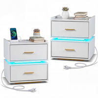 NACHTTISCH mit Ladestation und LED, 2 Schubladen, halb-schwebend, Weiß - Weiß, Holzwerkstoff/Metall (45/48/40cm) - DESIGN IN