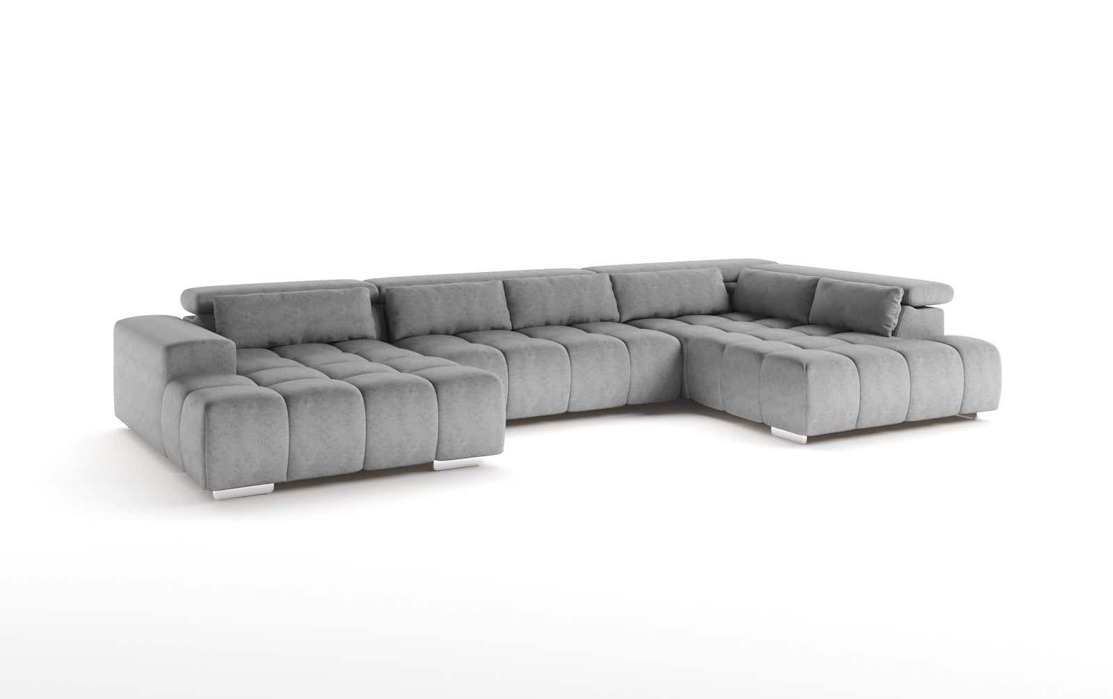 WOHNLANDSCHAFT XXL mit verstellbaren Kopflehnen - Silberfarben/Grau, Textil/Metall (225/73/409cm) - Cotta