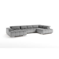 WOHNLANDSCHAFT XXL mit verstellbaren Kopflehnen - Silberfarben/Grau, Textil/Metall (225/73/409cm) - Cotta